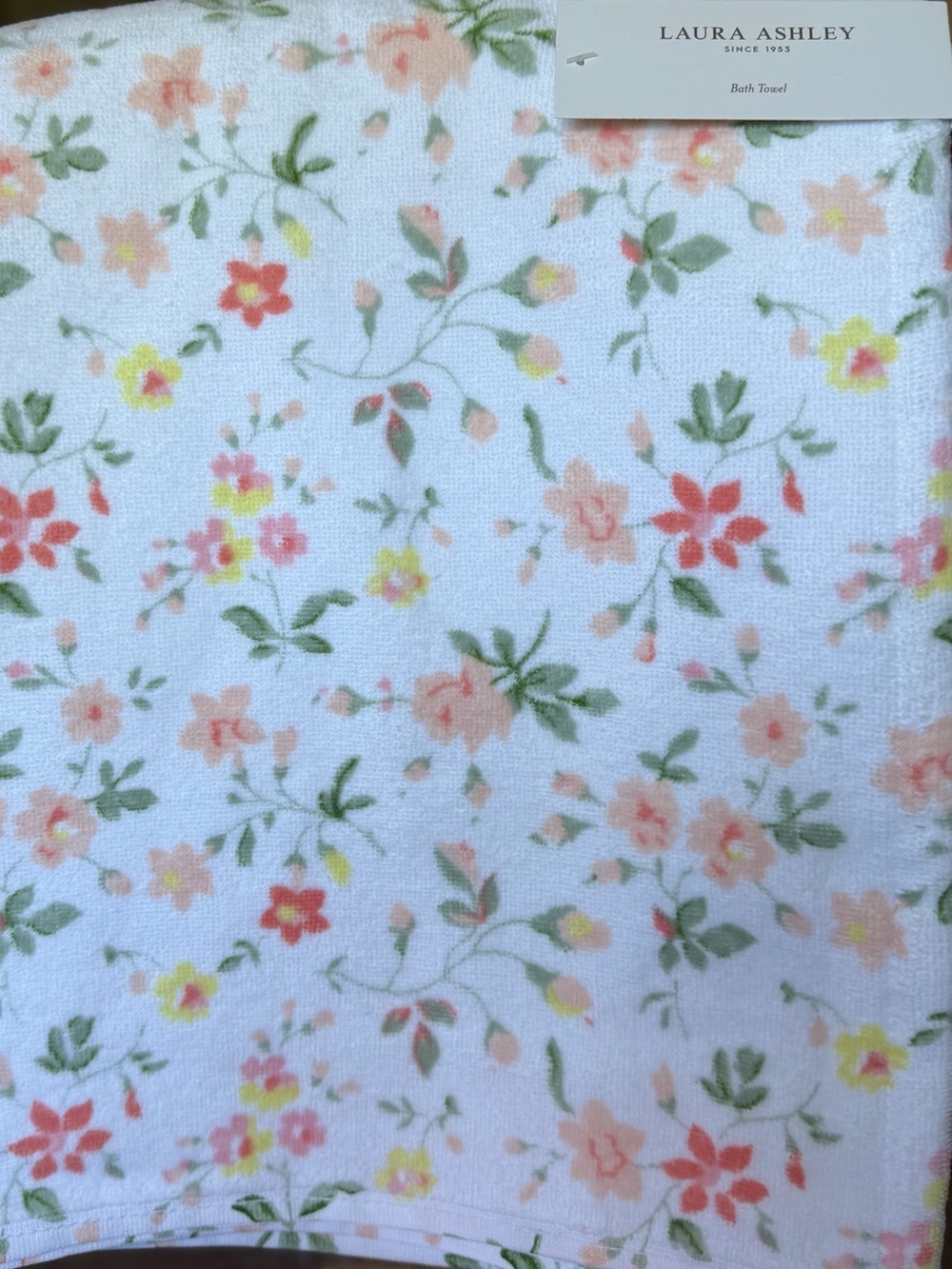 Laura Ashley Bath Towel Evie Floral Shabby Chic 2 Pc Peach Yellow Green Pink